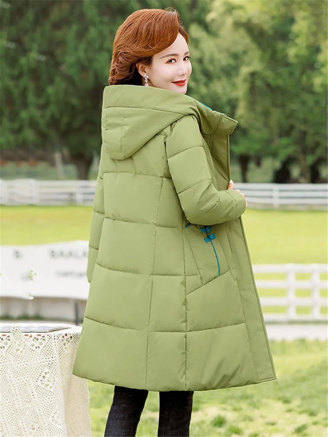 Adhdyuud Women Winter Down Jacket Overcoat Thick Cotton Padded Coat Hooded Casual Loose Puffer Long Parkas