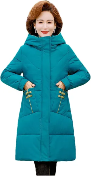 Adhdyuud Women Winter Down Jacket Overcoat Thick Cotton Padded Coat Hooded Casual Loose Puffer Long Parkas