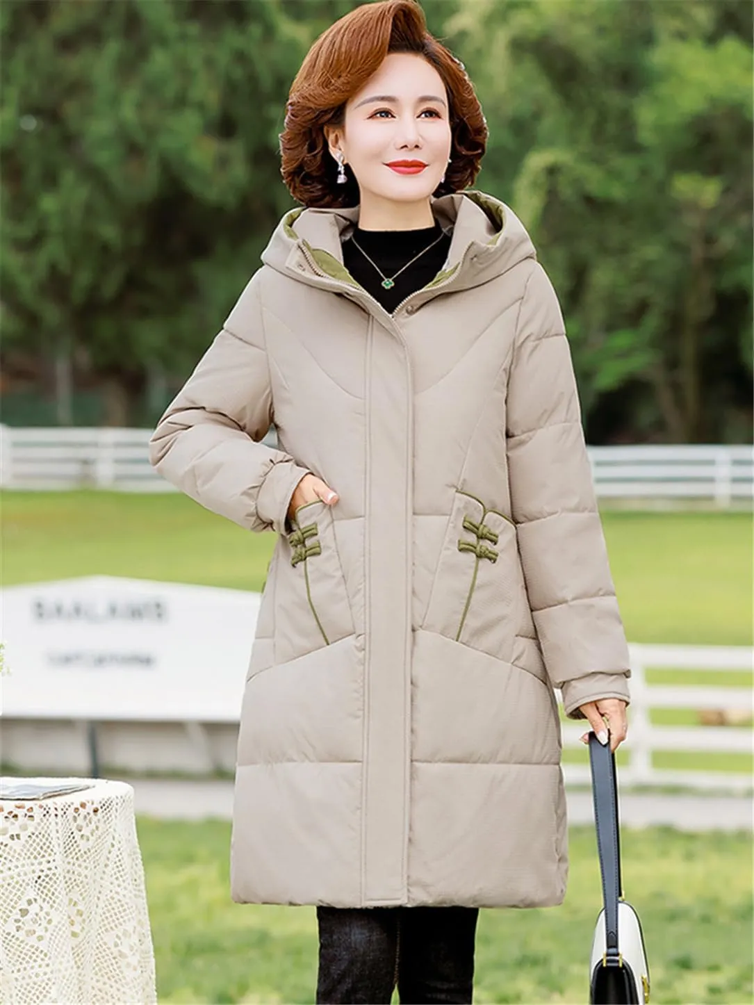 Adhdyuud Women Winter Down Jacket Overcoat Thick Cotton Padded Coat Hooded Casual Loose Puffer Long Parkas