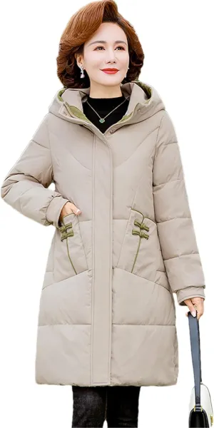 Adhdyuud Women Winter Down Jacket Overcoat Thick Cotton Padded Coat Hooded Casual Loose Puffer Long Parkas