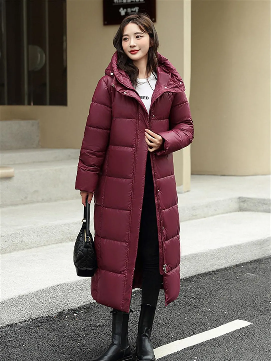 Adhdyuud Women's Long Cotton Padded Jacket Hooded Loose Parka Snow Coat Puffer Jacket Warm Outwear