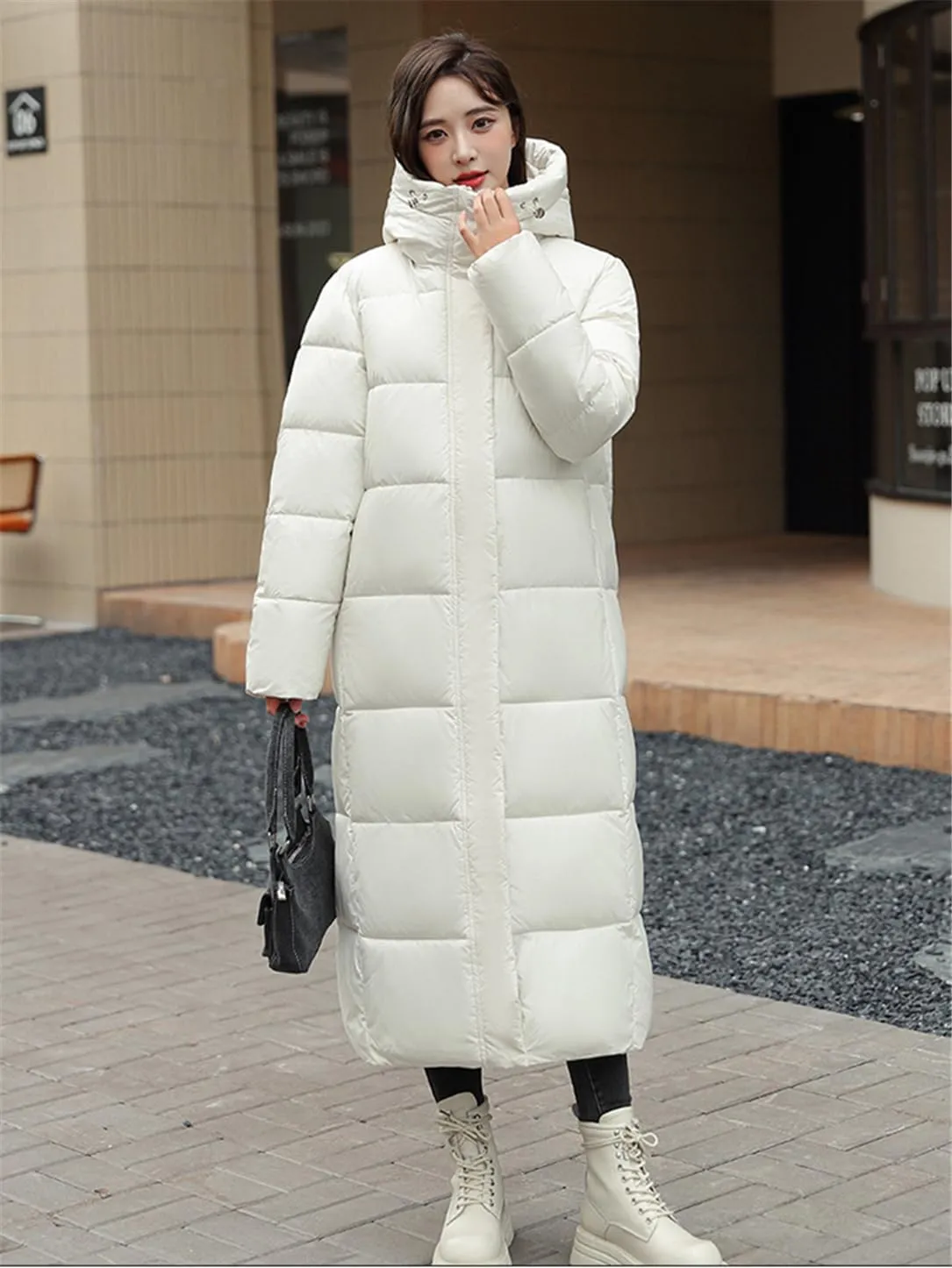 Adhdyuud Women's Long Cotton Padded Jacket Hooded Loose Parka Snow Coat Puffer Jacket Warm Outwear
