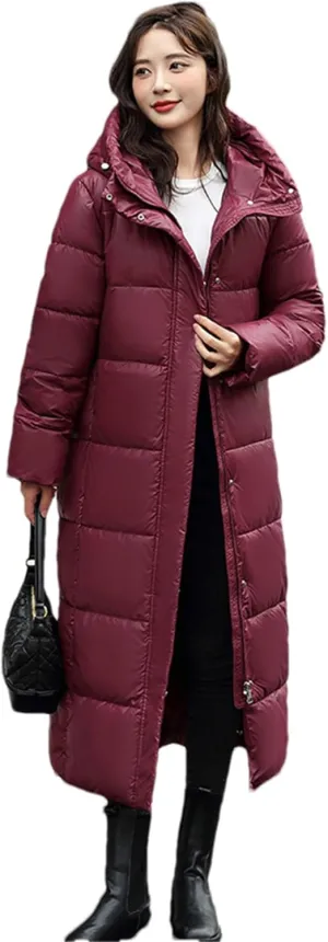 Adhdyuud Women's Long Cotton Padded Jacket Hooded Loose Parka Snow Coat Puffer Jacket Warm Outwear