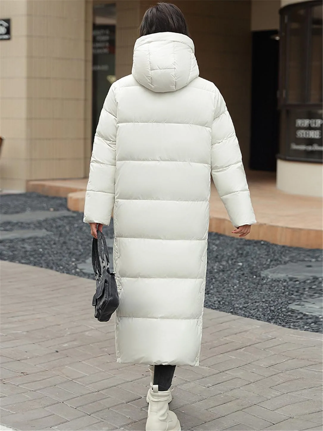 Adhdyuud Women's Long Cotton Padded Jacket Hooded Loose Parka Snow Coat Puffer Jacket Warm Outwear
