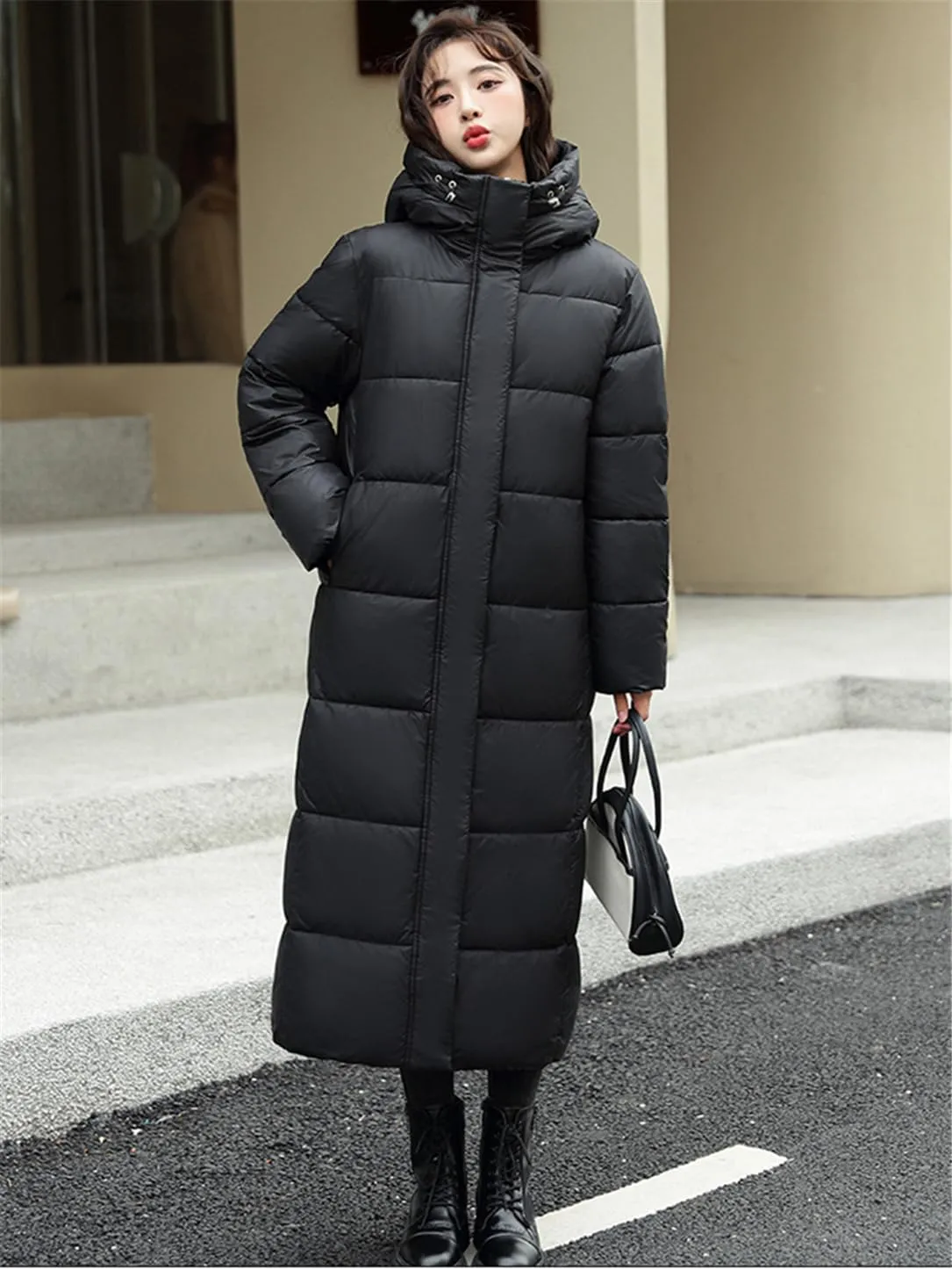 Adhdyuud Women's Long Cotton Padded Jacket Hooded Loose Parka Snow Coat Puffer Jacket Warm Outwear