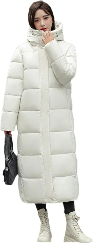 Adhdyuud Women's Long Cotton Padded Jacket Hooded Loose Parka Snow Coat Puffer Jacket Warm Outwear