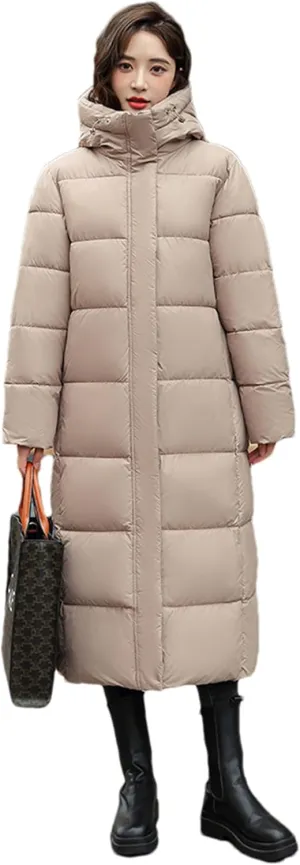 Adhdyuud Women's Long Cotton Padded Jacket Hooded Loose Parka Snow Coat Puffer Jacket Warm Outwear