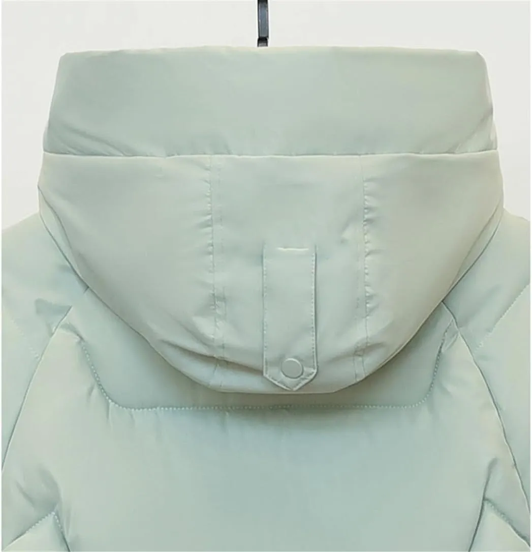 Adhdyuud Women's Long Parka Jackets Hooded Snow Coat Solid Puffer Jacket Big Pocket Cotton Padded Outerwear