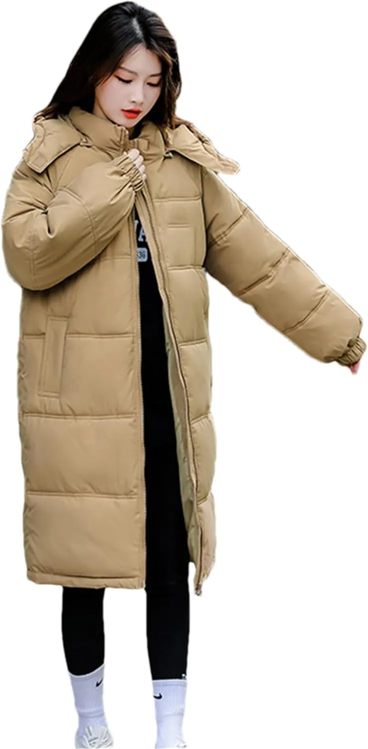 Adhdyuud Women's Winter Thicken Hooded Parkas Loose Long Jacket Cotton Padded Coat Warm Outwear