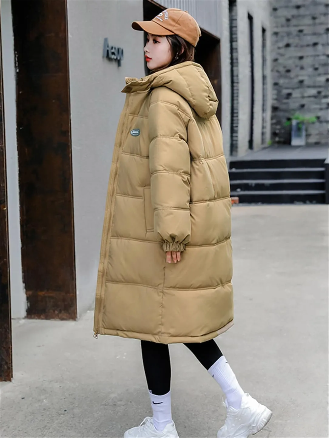 Adhdyuud Women's Winter Thicken Hooded Parkas Loose Long Jacket Cotton Padded Coat Warm Outwear