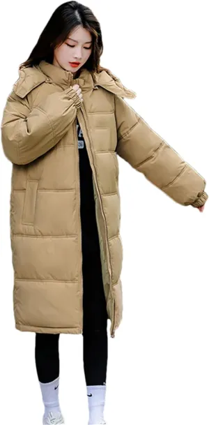 Adhdyuud Women's Winter Thicken Hooded Parkas Loose Long Jacket Cotton Padded Coat Warm Outwear