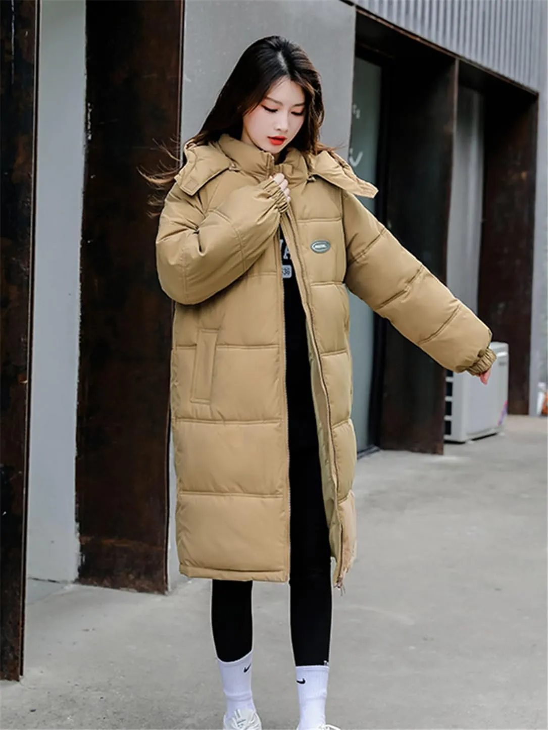 Adhdyuud Women's Winter Thicken Hooded Parkas Loose Long Jacket Cotton Padded Coat Warm Outwear