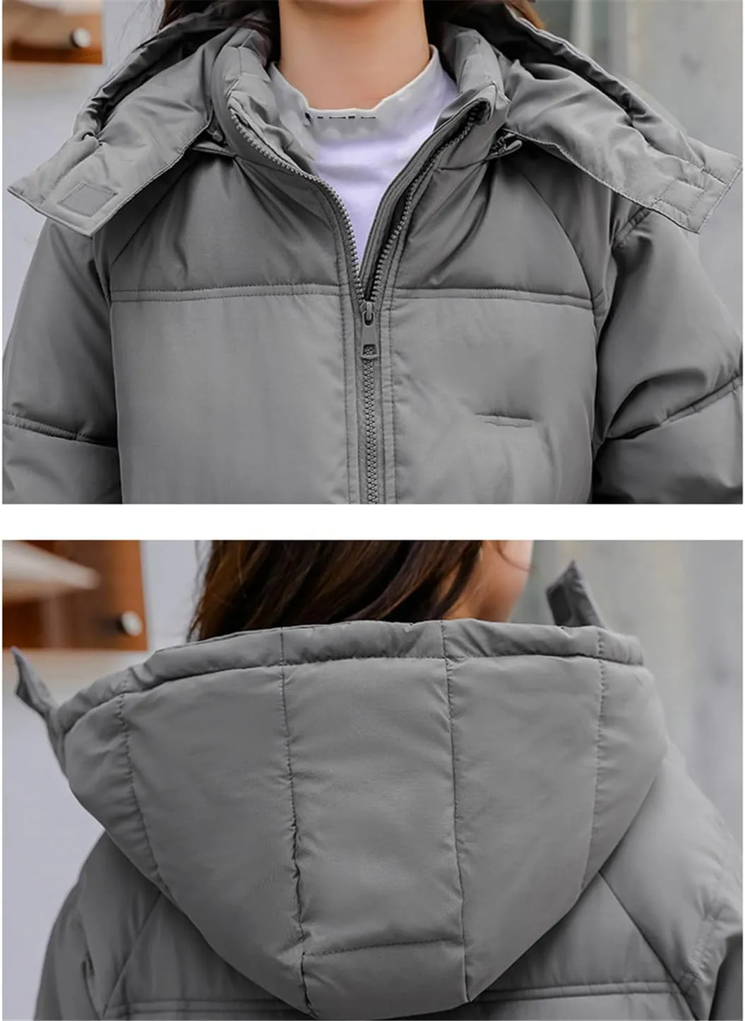Adhdyuud Women's Winter Thicken Hooded Parkas Loose Long Jacket Cotton Padded Coat Warm Outwear