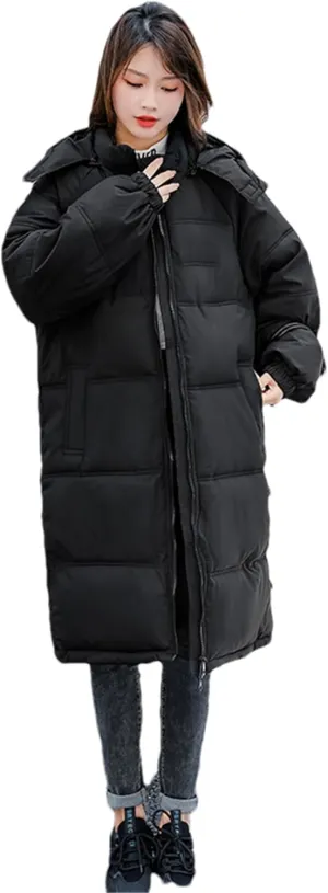 Adhdyuud Women's Winter Thicken Hooded Parkas Loose Long Jacket Cotton Padded Coat Warm Outwear