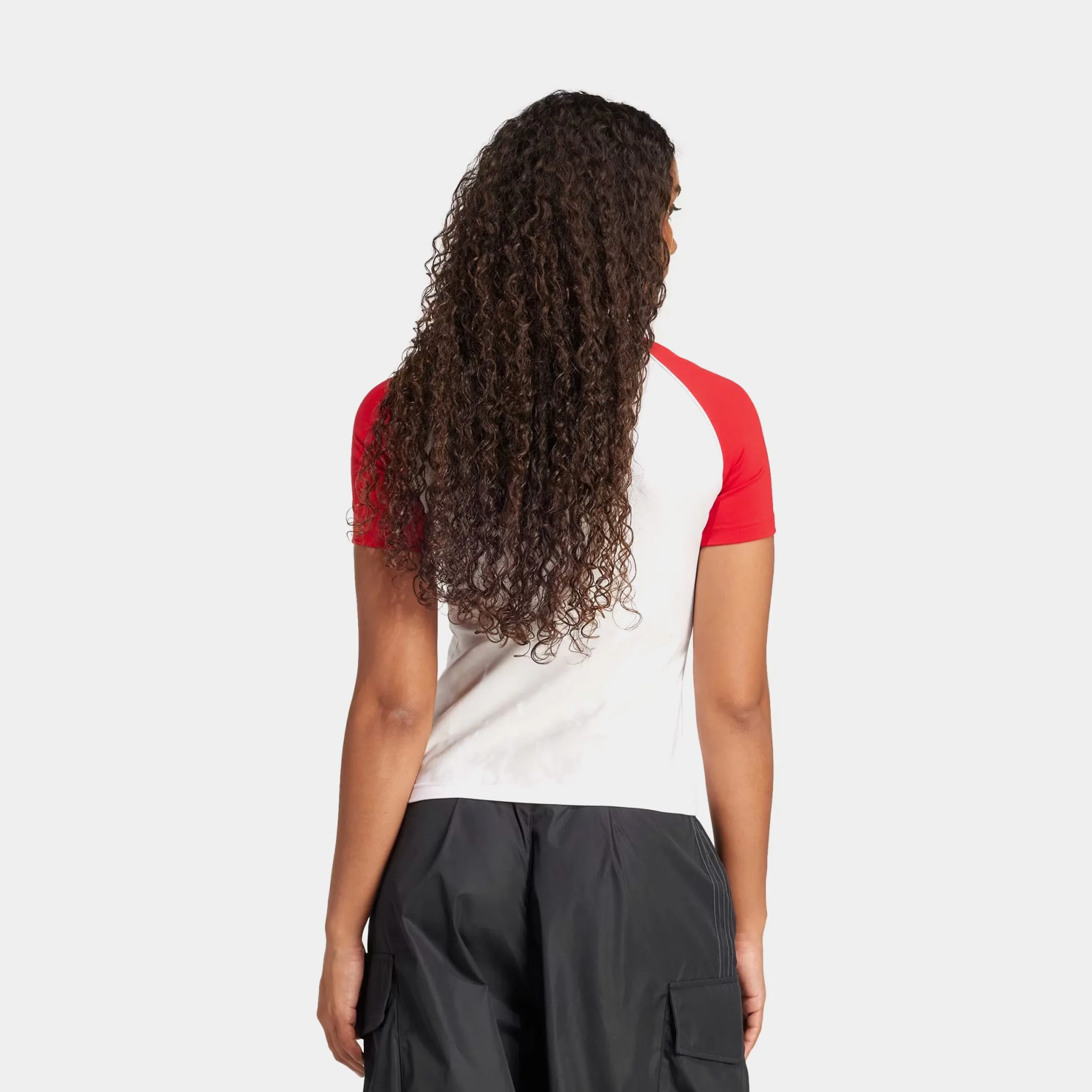 Adicolor 3 Stripes Raglan Slim Womens Short Sleeve Shirt (White/Red)