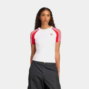 Adicolor 3 Stripes Raglan Slim Womens Short Sleeve Shirt (White/Red)
