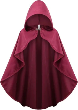 Adult Medieval Renaissance Hooded Cloak Women Short Steampunk Goth Cape with Hood Ponchos Halloween Witch Cosplay