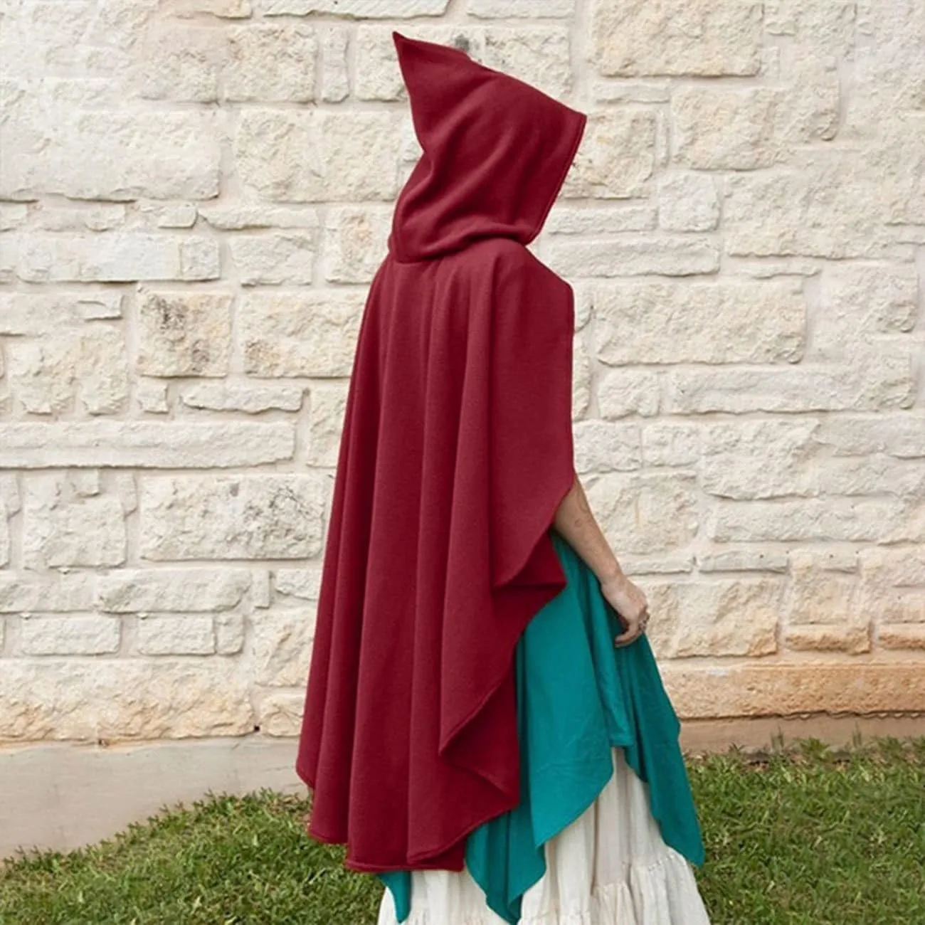 Adult Medieval Renaissance Hooded Cloak Women Short Steampunk Goth Cape with Hood Ponchos Halloween Witch Cosplay