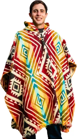 Adult Ponchos With Hood for men - Alpaca Poncho Men - Artesanal Ponchos Adult  Mens Poncho with Hood