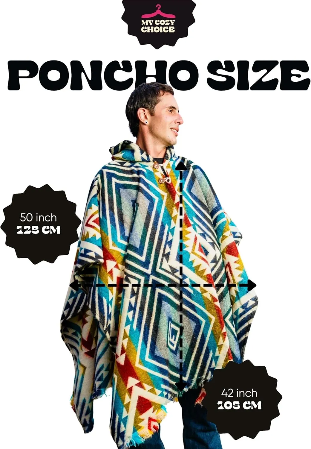 Adult Ponchos With Hood for men - Alpaca Poncho Men - Artesanal Ponchos Adult  Mens Poncho with Hood