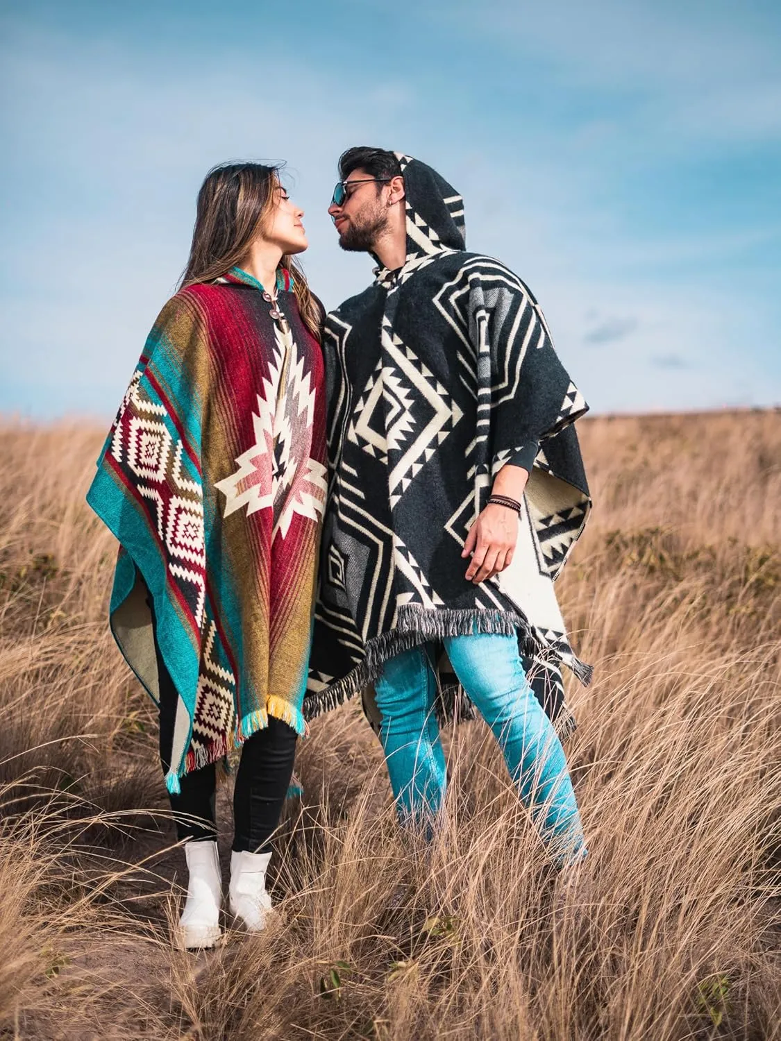 Adult Ponchos With Hood for men - Alpaca Poncho Men - Artesanal Ponchos Adult  Mens Poncho with Hood