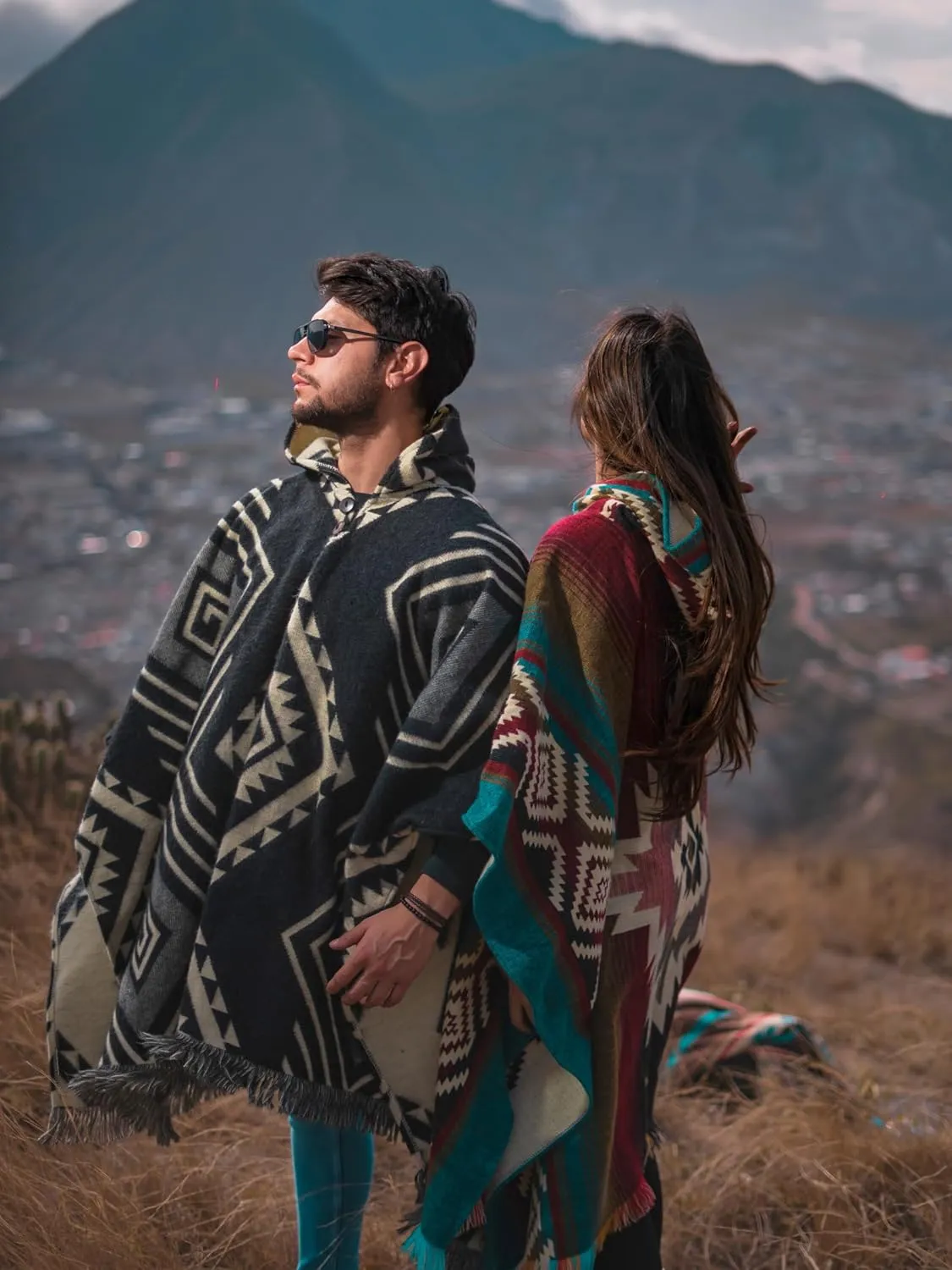 Adult Ponchos With Hood for men - Alpaca Poncho Men - Artesanal Ponchos Adult  Mens Poncho with Hood