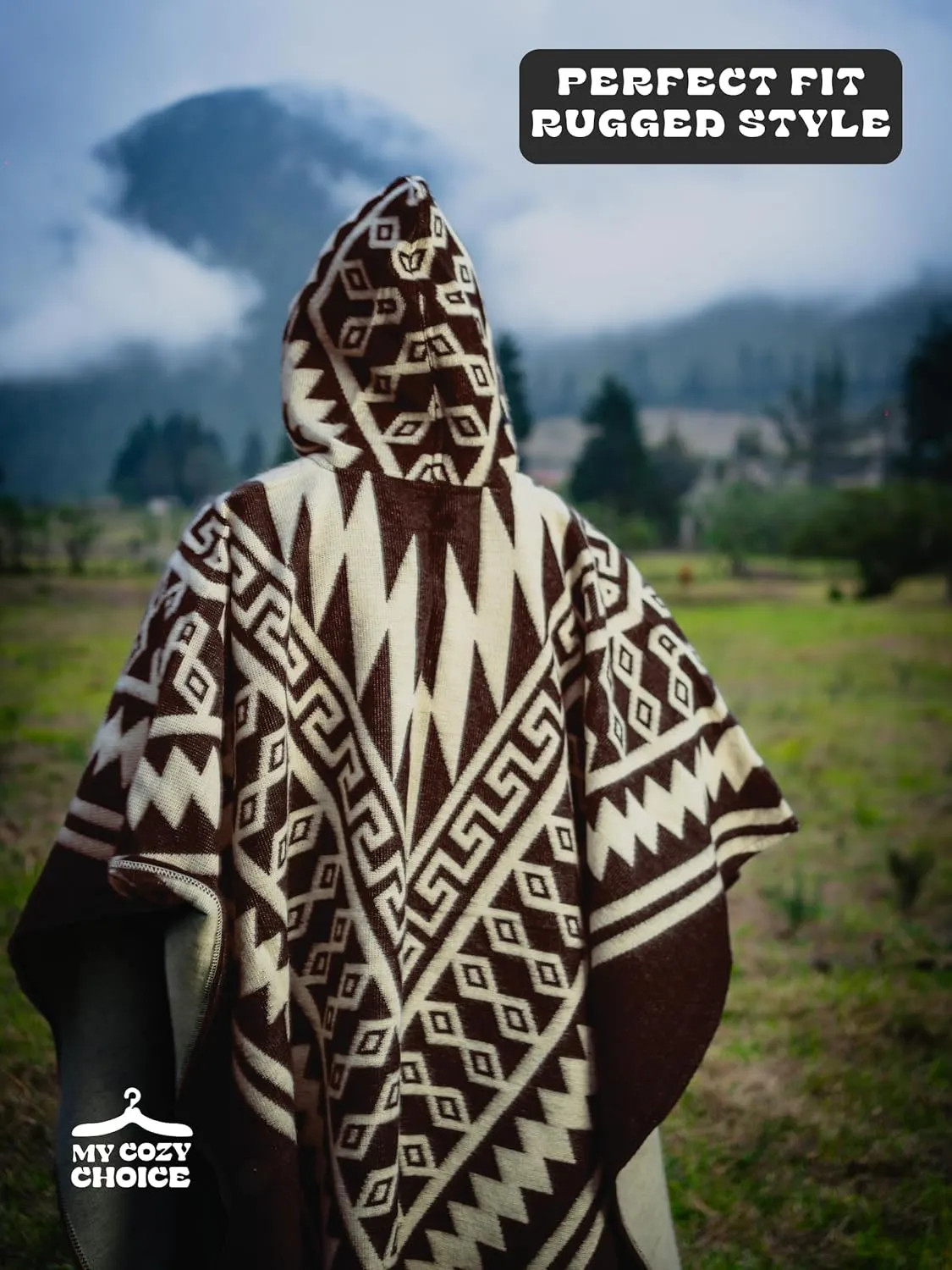 Adult Ponchos With Hood for men - Alpaca Poncho Men - Artesanal Ponchos Adult  Mens Poncho with Hood