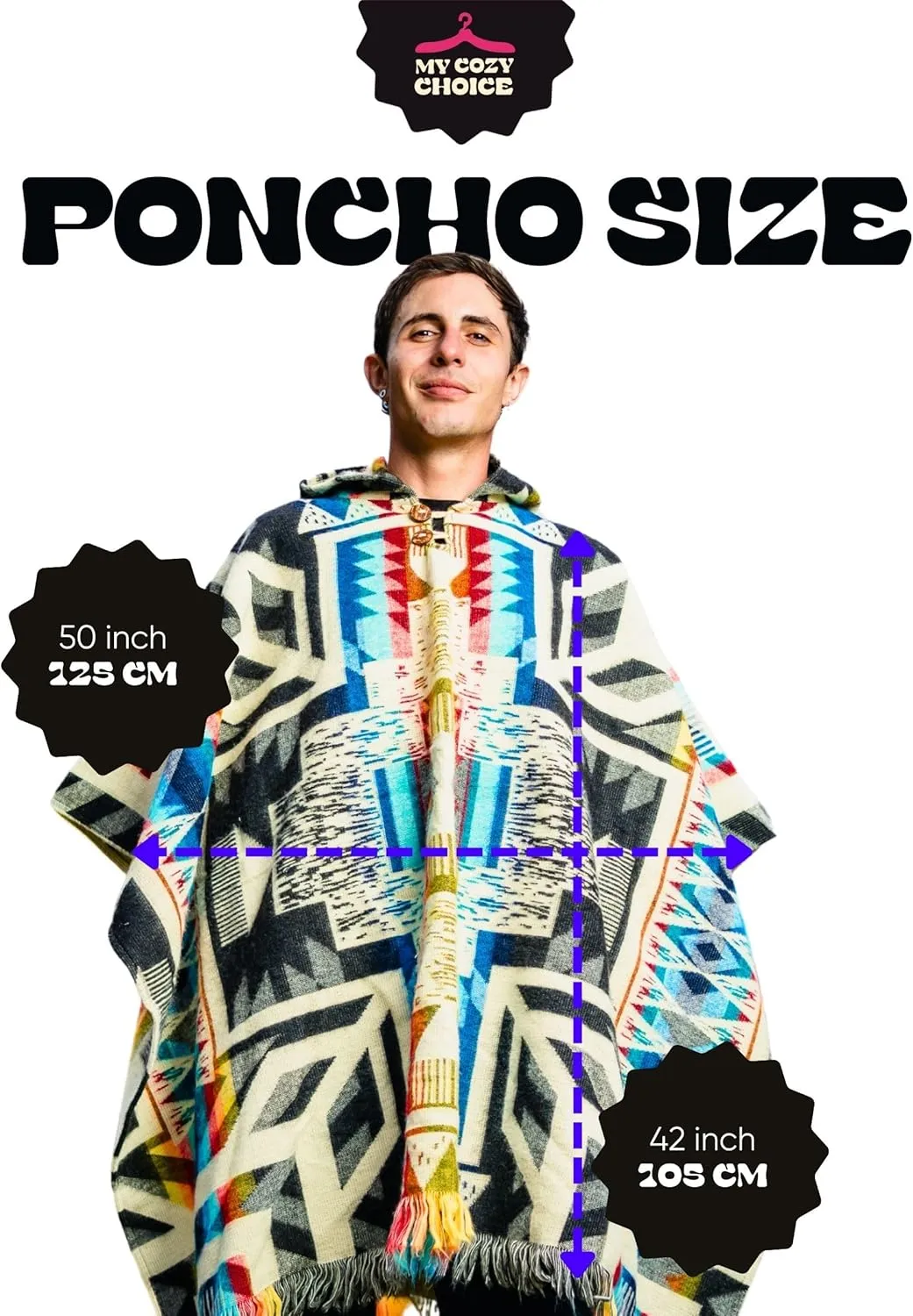 Adult Ponchos With Hood for men - Alpaca Poncho Men - Artesanal Ponchos Adult  Mens Poncho with Hood