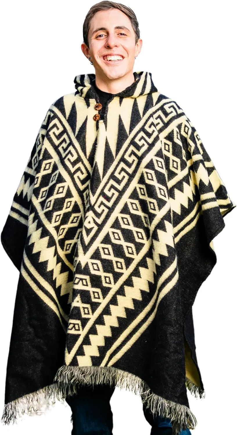 Adult Ponchos With Hood for men - Alpaca Poncho Men - Artesanal Ponchos Adult  Mens Poncho with Hood