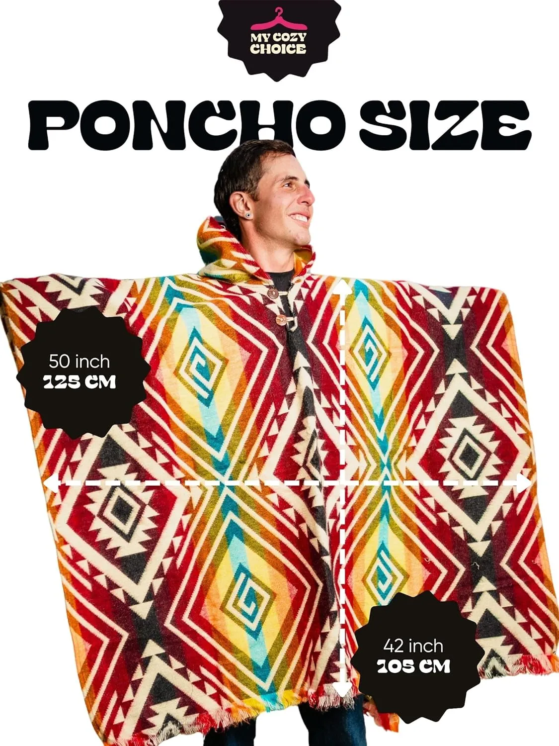 Adult Ponchos With Hood for men - Alpaca Poncho Men - Artesanal Ponchos Adult  Mens Poncho with Hood