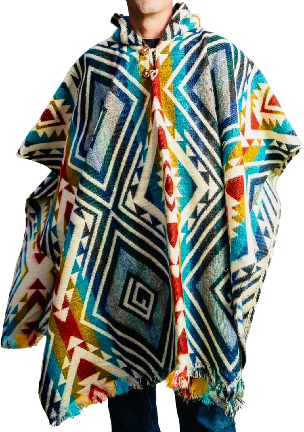Adult Ponchos With Hood for men - Alpaca Poncho Men - Artesanal Ponchos Adult  Mens Poncho with Hood