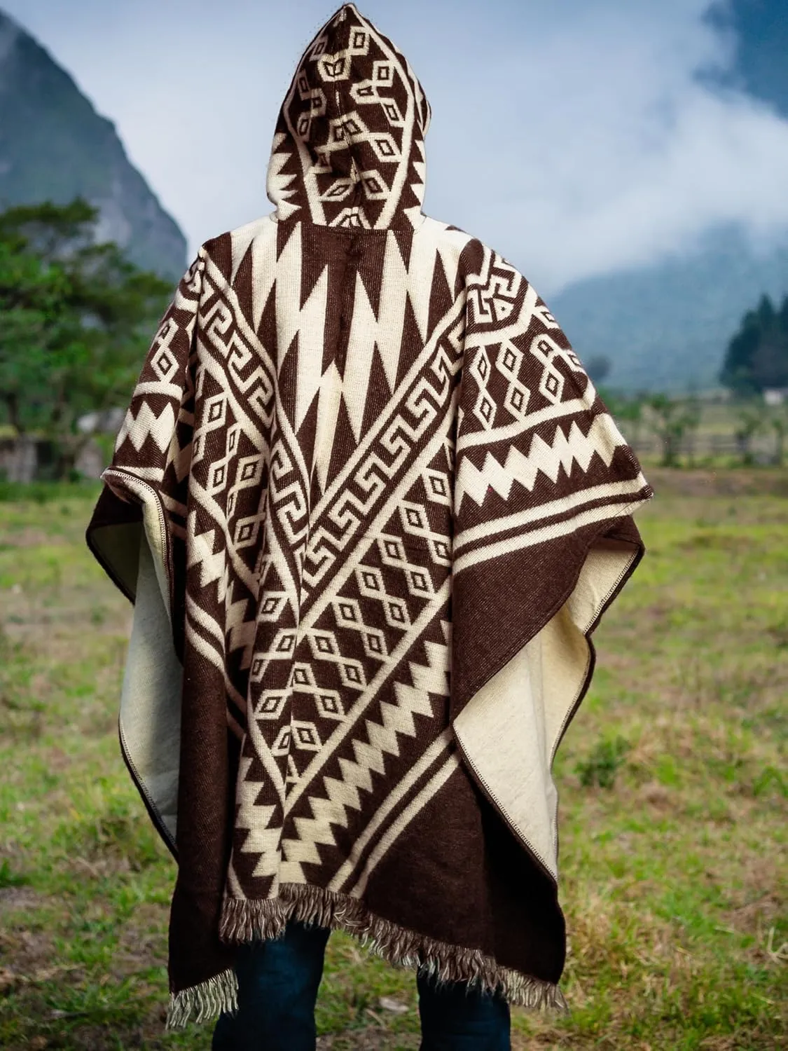 Adult Ponchos With Hood for men - Alpaca Poncho Men - Artesanal Ponchos Adult  Mens Poncho with Hood