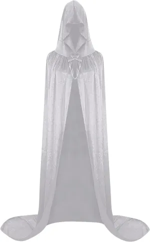 Adult Velvet Hooded Cape Halloween Full Length Poncho Cosplay Costume Knight Capelet Shawl Witch Victorian Cloak Robe