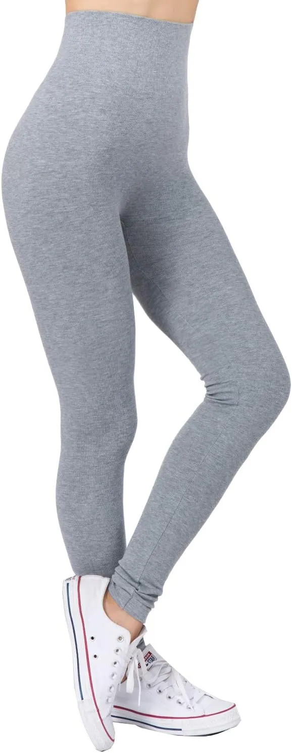 AEKO Women's Thick Yoga Soft Cotton Blend High Waist Workout Leggings with Tummy Control Compression