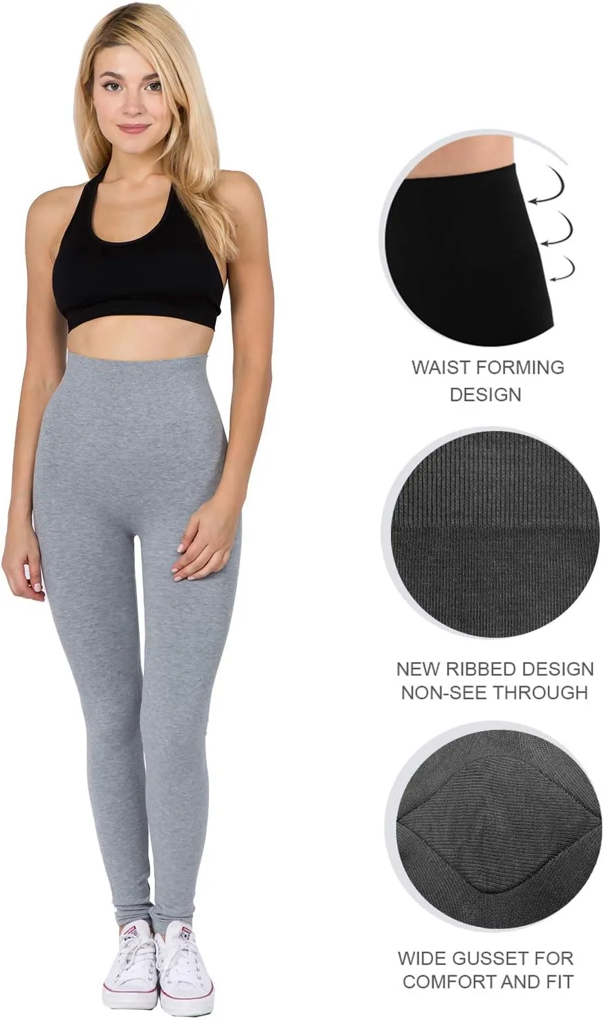 AEKO Women's Thick Yoga Soft Cotton Blend High Waist Workout Leggings with Tummy Control Compression