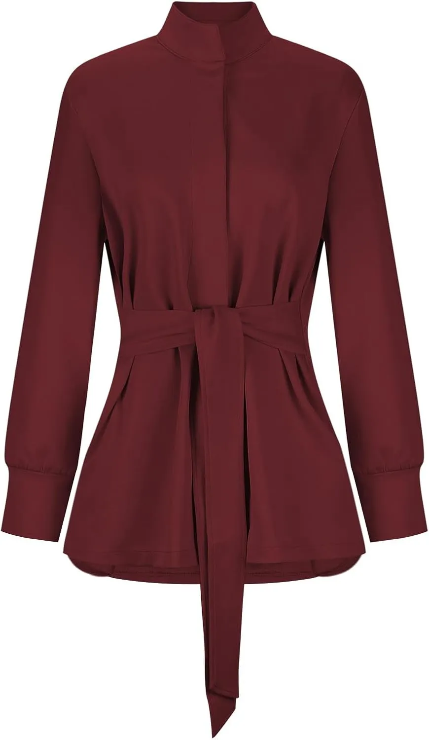 Akklian Womens Jacket Casual Long Sleeve Belted Wrap Trench Coat 2024 Fall Fashion Button Up Cropped Outerwear with Pockets