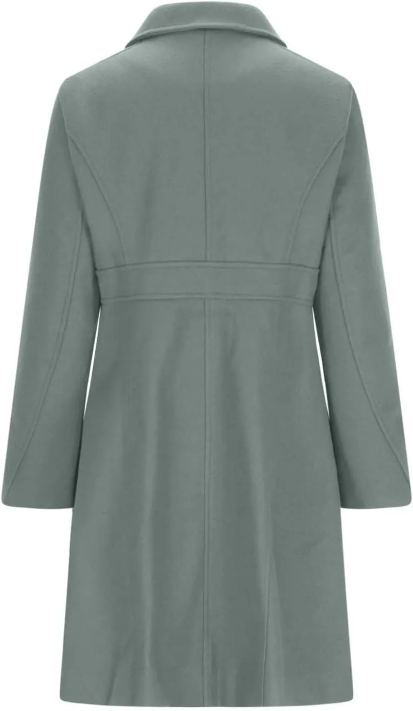 Akklian Womens Winter Woolen Outerwear Overcoat Single Breasted Mid-Thigh A-Line Pea Coat Business Office Elegant Trench Coat