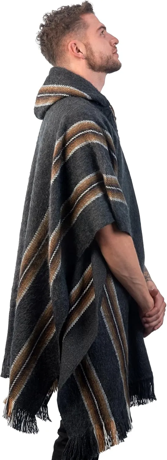 Alpaca Hooded Poncho for Men - Warm and soft - Cloak Cape