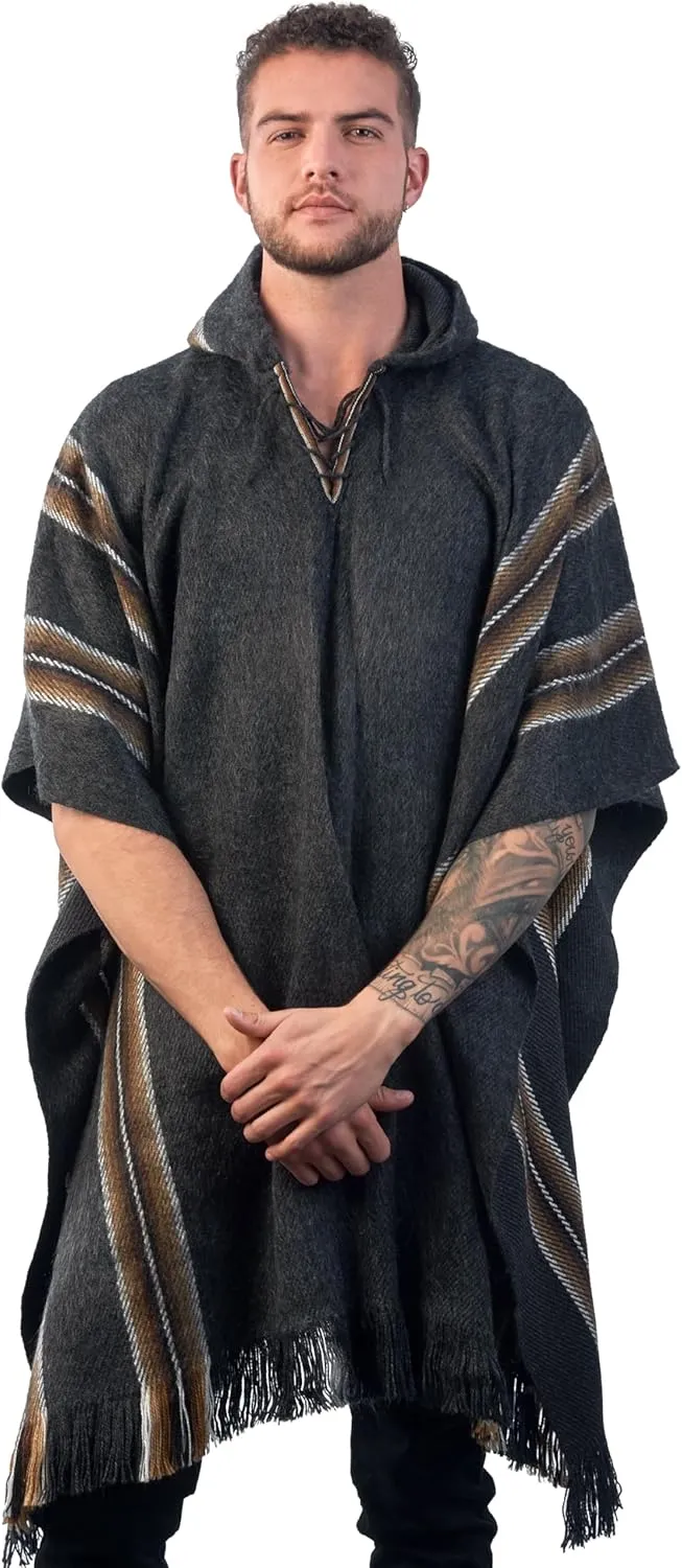 Alpaca Hooded Poncho for Men - Warm and soft - Cloak Cape
