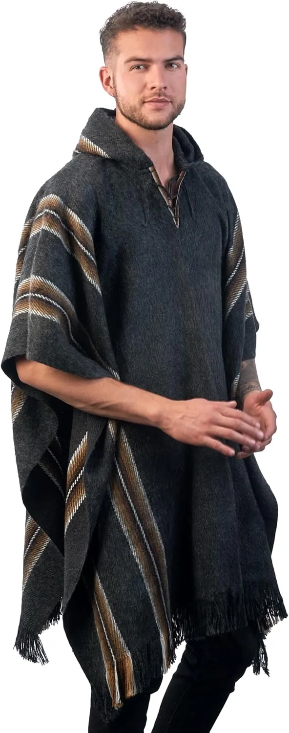 Alpaca Hooded Poncho for Men - Warm and soft - Cloak Cape