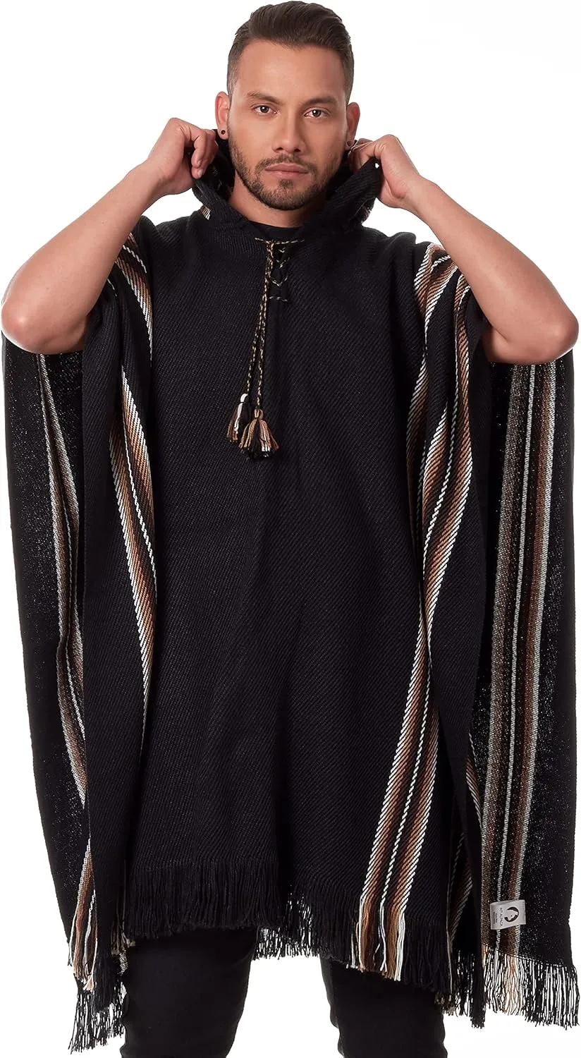 Alpaca Hooded Poncho for Men - Warm and soft - Cloak Cape