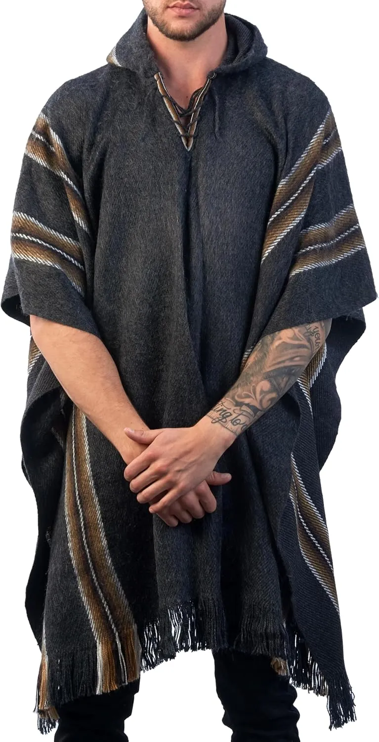 Alpaca Hooded Poncho for Men - Warm and soft - Cloak Cape