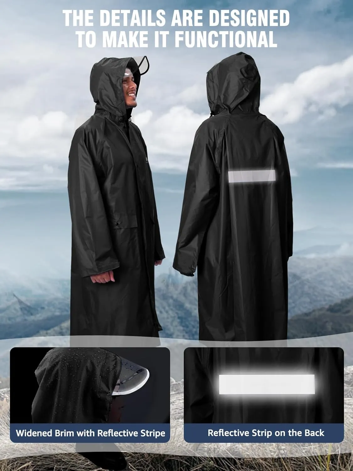 ANYOO Hood Rain Poncho Waterproof Lightweight Raincoat for Men Women Adult with Pocket for Hiking Camping Outdoor Activities