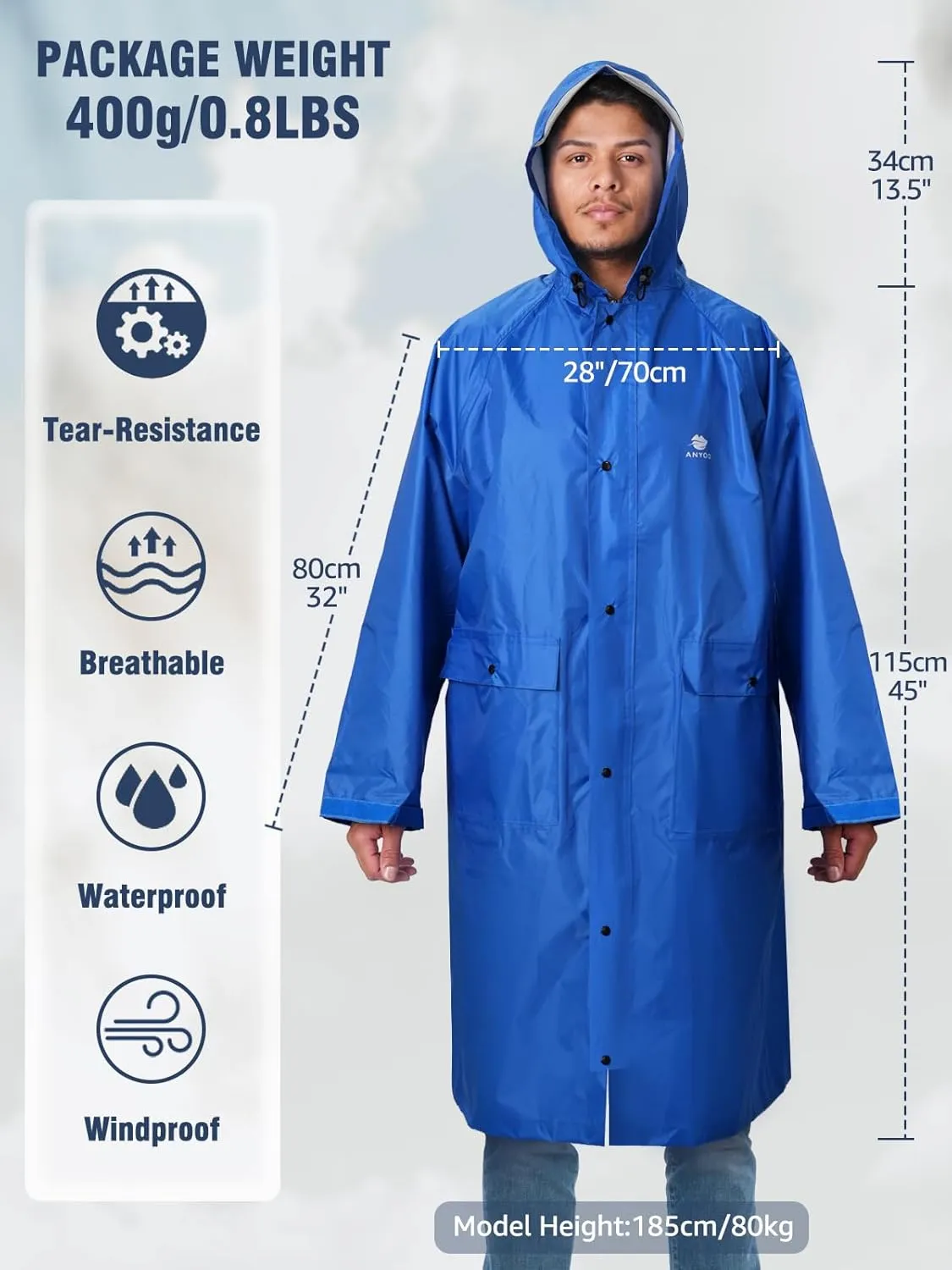 ANYOO Hood Rain Poncho Waterproof Lightweight Raincoat for Men Women Adult with Pocket for Hiking Camping Outdoor Activities