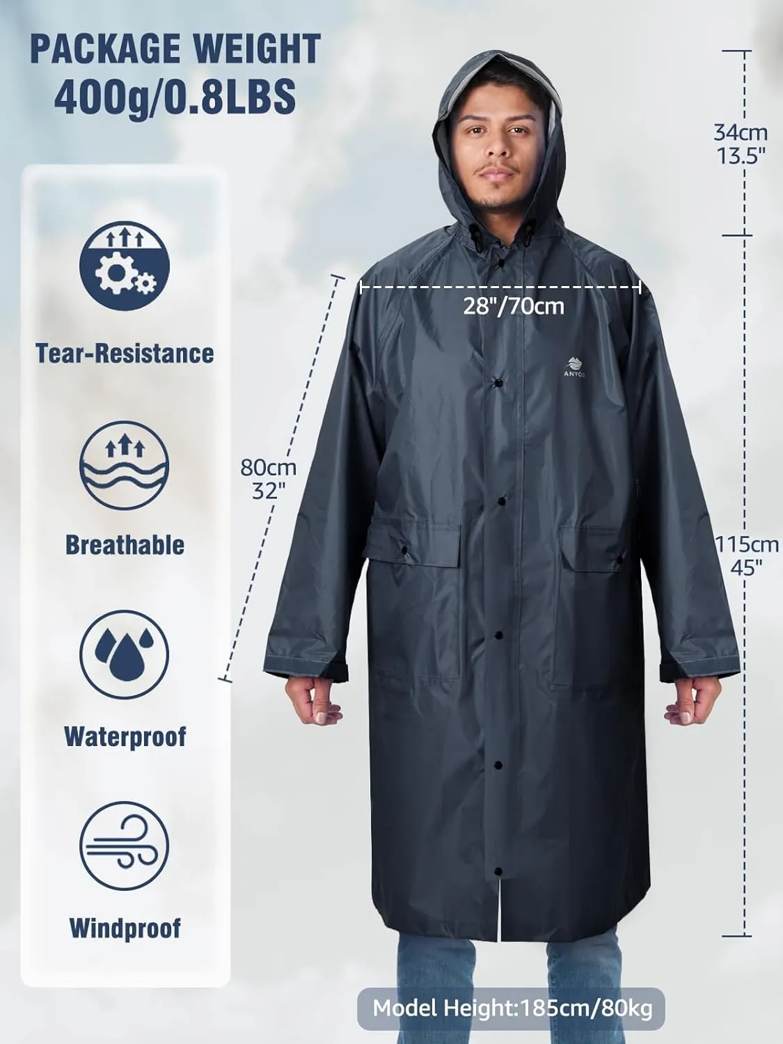 ANYOO Hood Rain Poncho Waterproof Lightweight Raincoat for Men Women Adult with Pocket for Hiking Camping Outdoor Activities