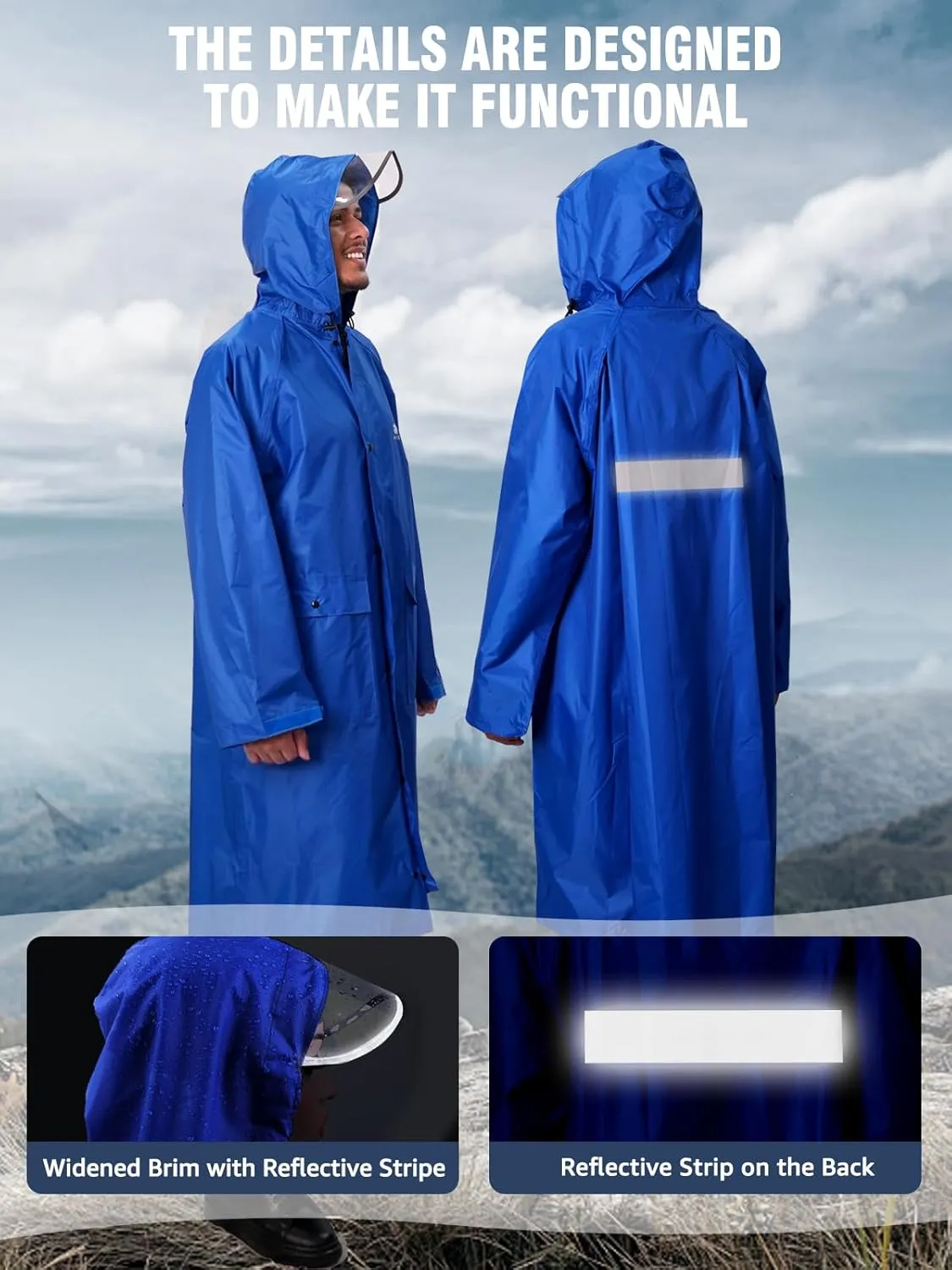 ANYOO Hood Rain Poncho Waterproof Lightweight Raincoat for Men Women Adult with Pocket for Hiking Camping Outdoor Activities