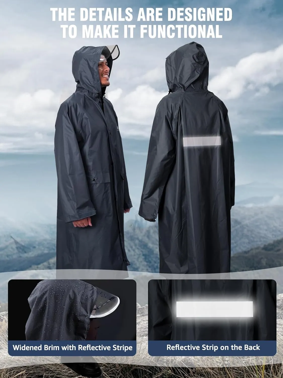 ANYOO Hood Rain Poncho Waterproof Lightweight Raincoat for Men Women Adult with Pocket for Hiking Camping Outdoor Activities