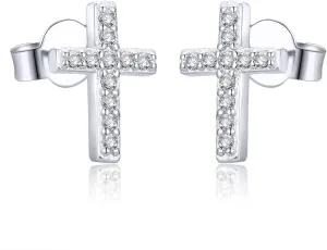 AoedeJ Cross Stud Earrings Sterling Silver Cubic Zirconia Religious Cross Earrings Stud for Women and Men