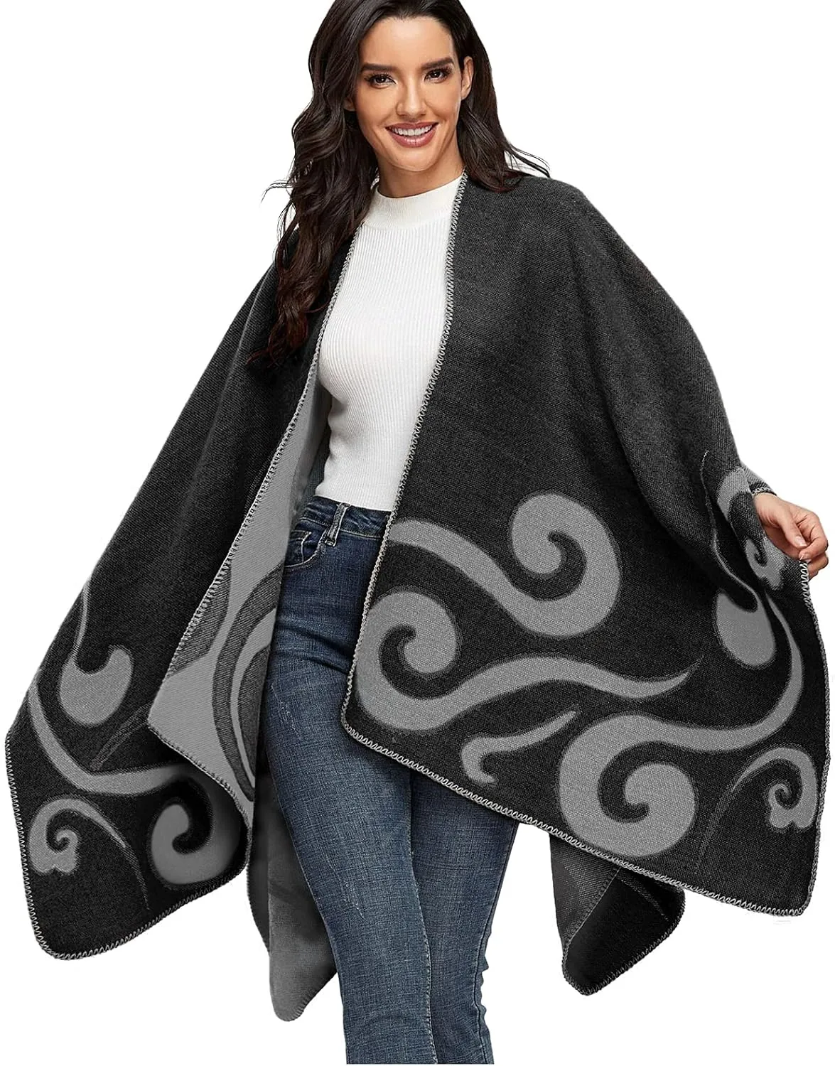 AONTUS Shawls Wraps Poncho Cardigan Cape Knitted Cover Ups Vintage Scarfs Sweater for Womens