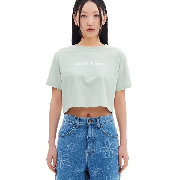 ARCHIVE BOLD (アーカイブボールド)　BASIC LOGO CROP T-SHIRTS (PALE SAGE)